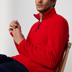 Quarter Black Zip Up Sweatshirt // Red (M)