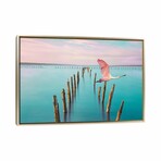Roseate Spoonbill Over Turquoise Water by Laura D Young (18"H x 26"W x 1.5"D)