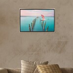Roseate Spoonbill Over Turquoise Water by Laura D Young (18"H x 26"W x 1.5"D)