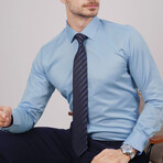 Set of Tie & Button Up Shirt // Navy Striped + Light Blue (M)
