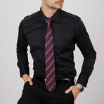 Set of Tie & Button Up Shirt // Burgundy Striped +Black (S)