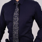 Set of Tie & Button Up Shirt // Paisley Navy + Navy (2XL)