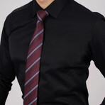 Set of Tie & Button Up Shirt // Burgundy Striped +Black (XS)