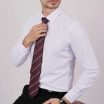 Set of Tie & Button Up Shirt // Burgundy Striped + White (S)