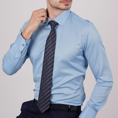 Set of Tie & Button Up Shirt // Navy Striped + Light Blue (XS)