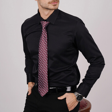 Set of Tie & Button Up Shirt // Burgundy + Black (XS)