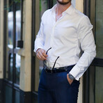Set of Tie & Button Up Shirt // Navy Solid + White (L)