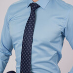 Set of Tie & Button Up Shirt // Orange + Light Blue & Navy (L)