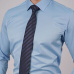 Set of Tie & Button Up Shirt // Navy Striped + Light Blue (S)