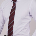 Set of Tie & Button Up Shirt // Burgundy Striped + White (L)