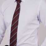 Set of Tie & Button Up Shirt // Burgundy Striped + White (XS)