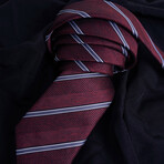 Set of Tie & Button Up Shirt // Burgundy Striped + White (S)