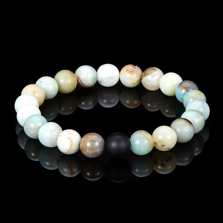 Amazonite + Matte Onyx Stone Bead Stretch Bracelet // 8.25"
