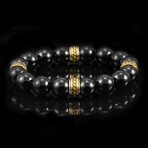 Onyx + Gold Plated Stainless Steel Accents Stretch Bracelet // 8"