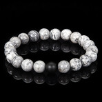 Gray Picasso Jasper + Matte Onyx Stone Bead Stretch Bracelet // 8.25"