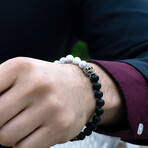 Steel Skull + Howlite + Matte Onyx Stone Stretch Bracelet // 8.5"