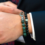 Matte Moss Agate Stone + Antiqued Stainless Steel Clasp // 8"