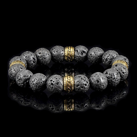 Lava + Gold Plated Stainless Steel Accents Stretch Bracelet // 8"