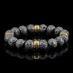 Lava + Gold Plated Stainless Steel Accents Stretch Bracelet // 8"