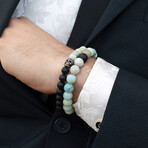 Amazonite + Matte Onyx Stone Bead Stretch Bracelet // 8.25"