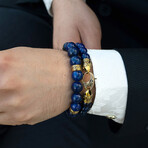 Lapis Lazuli Stone + Gold Plated Stainless Steel Accents Stretch Bracelet // Blue + Gold