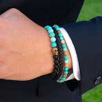 Turquoise + Picture Jasper Stone + Layered Leather Cuff Bracelet // Blue + Brown + Black