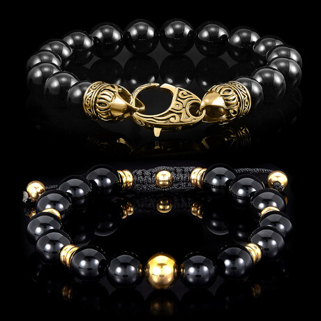 Onyx Stone + Gold Plated Steel Accents // Set of 2 // Black + Gold