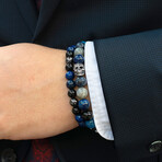Lapis Lazuli + Sodalite + Blue Agate + Labradorite + Onyx + Skull Bead Bracelet // 8"