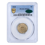 1868 Shield Nickel // PCGS & CAC Certified MS63 // Deluxe Collector's Pouch
