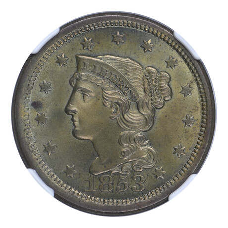 1853 Braided Hair Large Cent // NGC Certified MS63BN // Deluxe Collector's Pouch