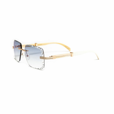 Men's // 18KT Gold Drone Buffalo Horn Sunglasses - Diamond Cut // White + Gold + Gradient Gray