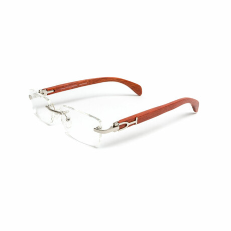 Men's Rectangular Eyeglasses // Cherry Wood + Silver