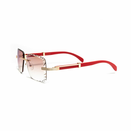 Men's // 18KT Gold Drone Red Wood Sunglasses - Diamond Cut //  Red + Gold + Gradient Brown