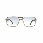 Men's Brigade Square Aviator Sunglasses // Silver + Grey Wood