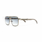 Men's Brigade Square Aviator Sunglasses // Silver + Grey Wood
