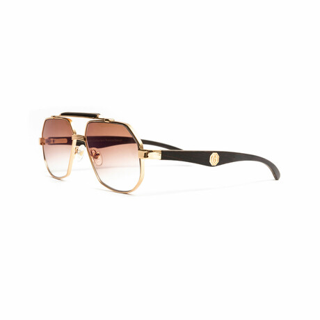 Unisex // Mach Aviator Sunglasses // 18KT Gold + Brown Wood