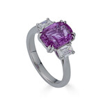 18K White Gold Diamond + Pink Sapphire 3 Stone Ring