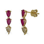 14K Yellow Gold Diamond + Ruby Dangle Earrings