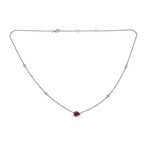 14K White Gold Ruby Necklace with Diamond Stations 16-18" Adjustable Chain // Style 3