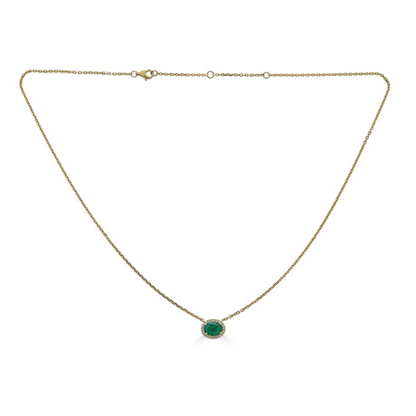 14K Yellow Gold Diamond + Emerald Necklace 16-18" Adjustable Chain // Style 1