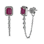14K White Gold Diamond + Ruby Earrings with Chain