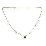 14K Yellow Gold Diamond + Oval Sapphire Necklace 16-18" Adjustable Chain