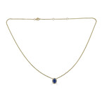 14K Yellow Gold Diamond + Oval Sapphire Necklace 16-18" Adjustable Chain