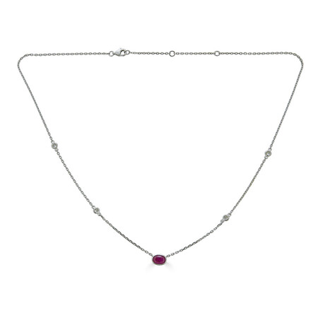 14K White Gold Ruby Necklace with Diamond Stations 16-18" Adjustable Chain // Style 2