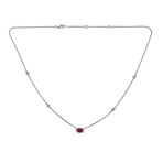 14K White Gold Ruby Necklace with Diamond Stations 16-18" Adjustable Chain // Style 2