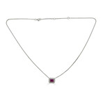 14K White Gold Diamond + Ruby Necklace 16-18" Adjustable Chain