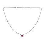 14K White Gold Ruby Necklace with Diamond Stations 16-18" Adjustable Chain // Style 1