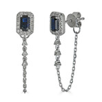14K White Gold Diamond + Sapphire Earrings with Chain