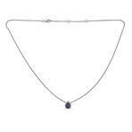 14K White Gold Diamond + Pear Sapphire Necklace 16-18" Adjustable Chain