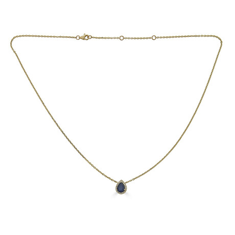 14K Yellow Gold Diamond + Pear Sapphire Necklace 16-18" Adjustable Chain